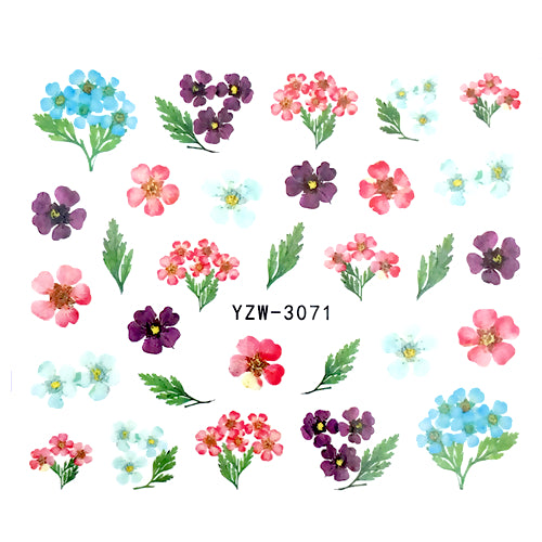 Nail Art, Water Transfers, Decals, Nail Art Sliders, Flowers, Leaves, Multicolored, YZW-3071 - BEADED CREATIONS