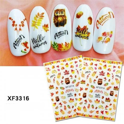 Nail Art Stickers, Autumn Leaves, Owl, Words, XF3316 - BEADED CREATIONS