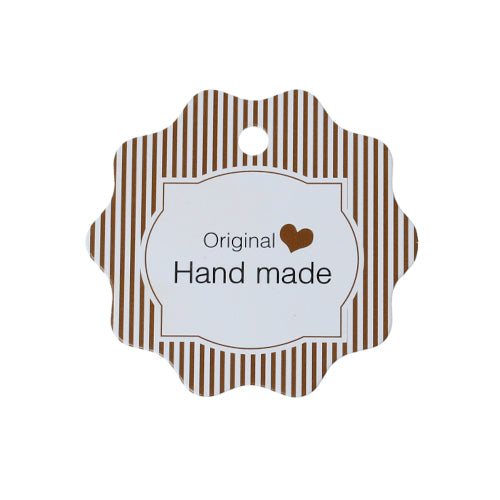 Paper Label Tags, Display Cards, Round, Coffee, Striped, Hand Made, 5.8cm - BEADED CREATIONS