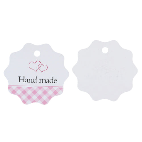 Paper Label Tags, Display Cards, Round, Pink, Plaid, Hand Made, 5.8cm - BEADED CREATIONS