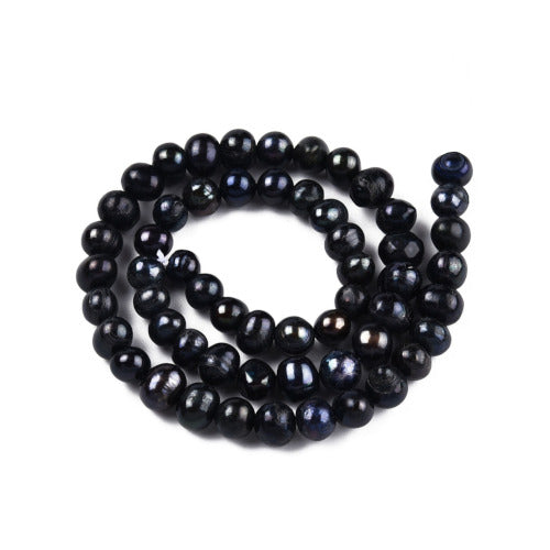 Pearl Beads, Natural, Freshwater, Cultured, Potato, (Dyed) Black, 7-8mm - BEADED CREATIONS