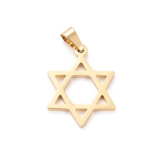 Pendants, 304 Stainless Steel, Star Of David, Laser-Cut, Gold Plated, With Bail, 25mm - BEADED CREATIONS