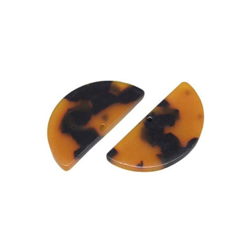 Pendants, Acetate, Half Round, Tortoise Shell Focal, 23.5mm - BEADED CREATIONS