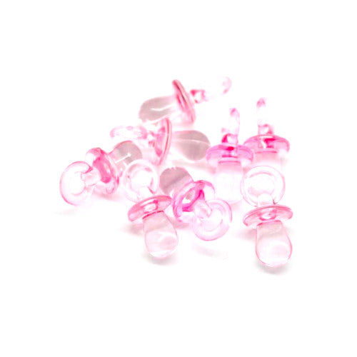 Pendants, Acrylic, Transparent, Baby Pacifier, Soother, Pink, 31mm - BEADED CREATIONS