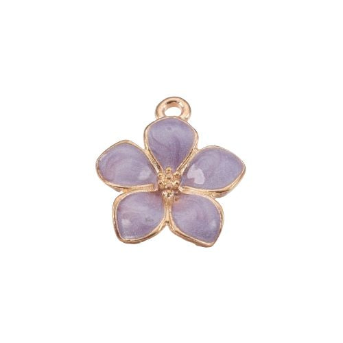 Pendants, Alloy, Flower, Single-Sided, Pearlized, Lilac, Enamel, Light Gold Plated, 16.5mm - BEADED CREATIONS