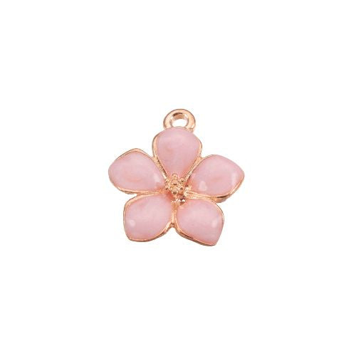 Pendants, Alloy, Flower, Single-Sided, Pearlized, Pink, Enamel, Light Gold Plated, 16.5mm - BEADED CREATIONS