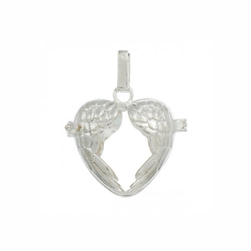 Pendants, Angel Caller, Heart With Wings, Silver Plated, 36mm- BEADED CREATIONS