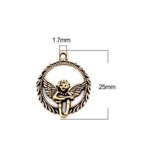 Pendants, Angel, Cherub, Round, Single-Sided, Antique Gold, Plated, Alloy, 25mm - BEADED CREATIONS