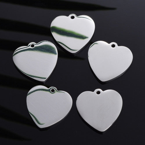 Pendants, Blank Stamping Tags, 304 Stainless Steel, Double-Sided, Polished, Heart, 20mm - BEADED CREATIONS