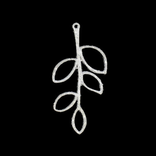 Pendants, Branch, 5-Leaf, Openwork, Silver Plated, Alloy, 38mm - BEADED CREATIONS