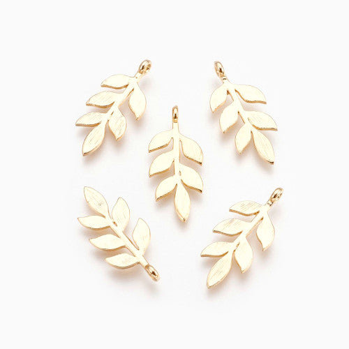 Pendants, Branch, 6-Leaf, 18K Gold Plated, Brass, 25mm - BEADED CREATIONS