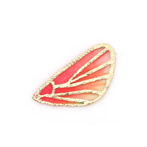 Pendants, Butterfly Wings, Single, Watermelon Red And Peach, Gradient, Fabric, 30mm - BEADED CREATIONS