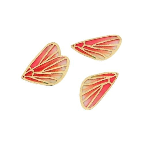 Pendants, Butterfly Wings, Single, Watermelon Red And Peach, Gradient, Fabric, 30mm - BEADED CREATIONS