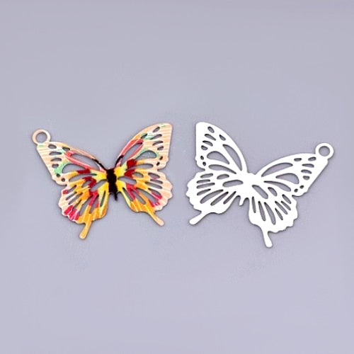 Pendants, Butterfly, Single-Sided, Multicolored, Etched, Brass, 16.5mm - BEADED CREATIONS