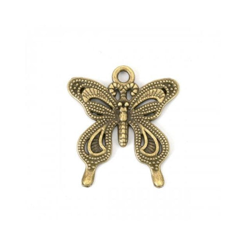 Pendants, Butterfly, Single-Sided, Textured, Antique Bronze, Alloy, 28mm - BEADED CREATIONS