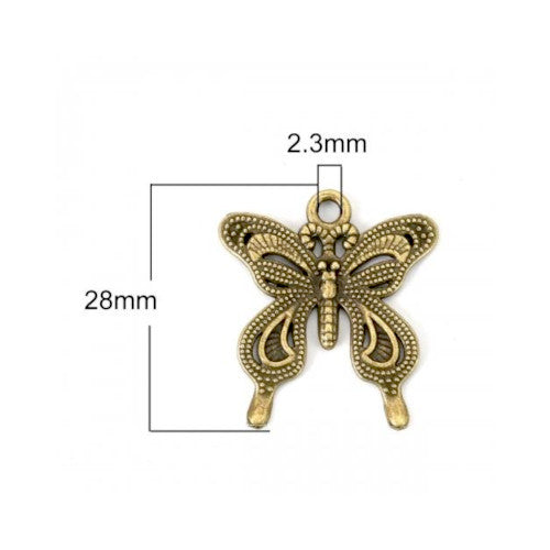 Pendants, Butterfly, Single-Sided, Textured, Antique Bronze, Alloy, 28mm - BEADED CREATIONS