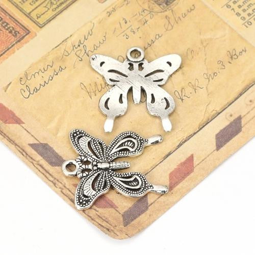 Pendants, Butterfly, Textured, Single-Sided, Antique Silver, Alloy, 28mm - BEADED CREATIONS