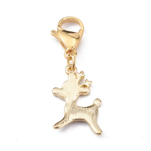 Pendants, Christmas Reindeer, With 304 Stainless Steel Lobster Clasp, Gold Plated, Single-Sided, Brown, White, Enamel, 25mm - BEADED CREATIONS