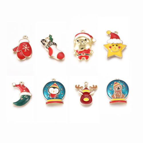 Pendants, Christmas Theme, Assorted, Single-Sided, Enameled, Gold Plated, Alloy - BEADED CREATIONS