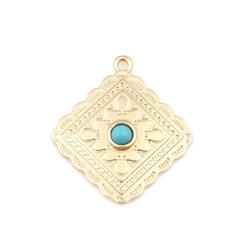 Pendants, Diamond, Scalloped, Matte Gold Plated, Alloy, 31mm - BEADED CREATIONS
