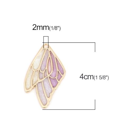 Pendants, Double Butterfly Wings, Gold Plated, Alloy, Lavender, White, Enamel, 40mm - BEADED CREATIONS