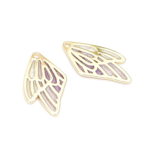 Pendants, Double Butterfly Wings, Gold Plated, Alloy, Lilac, Gradient, Enamel, 30mm - BEADED CREATIONS