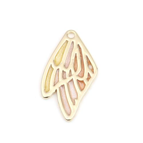 Pendants, Double Butterfly Wings, Gold Plated, Alloy, Yellow, Gradient, Enamel, 30mm - BEADED CREATIONS