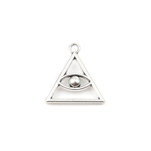 Pendants, Eye Of Providence, Evil Eye, Single-Sided, Triangle, Antique Silver, Alloy, 28mm - BEADED CREATIONS
