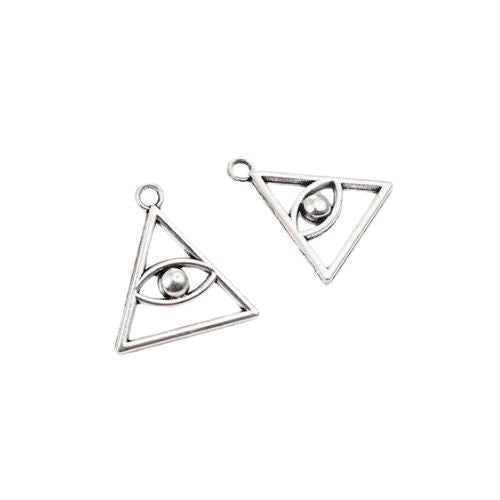 Pendants, Eye Of Providence, Evil Eye, Single-Sided, Triangle, Antique Silver, Alloy, 28mm - BEADED CREATIONS