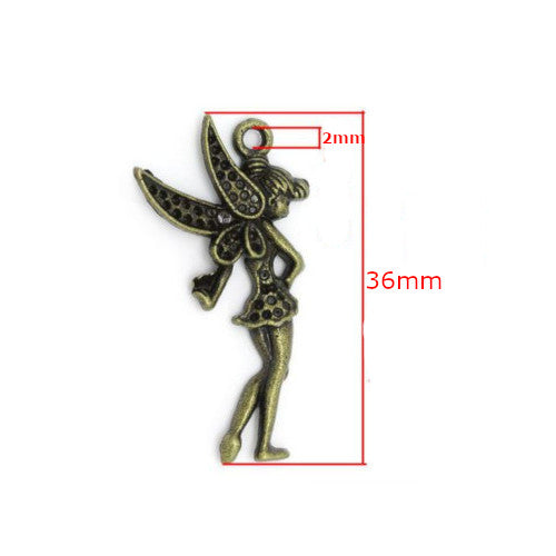 Pendants, Fairy, Tinkerbell, Single-Sided, Chaton Setting, Antique Bronze, Alloy, 36mm - BEADED CREATIONS