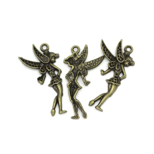 Pendants, Fairy, Tinkerbell, Single-Sided, Chaton Setting, Antique Bronze, Alloy, 36mm - BEADED CREATIONS