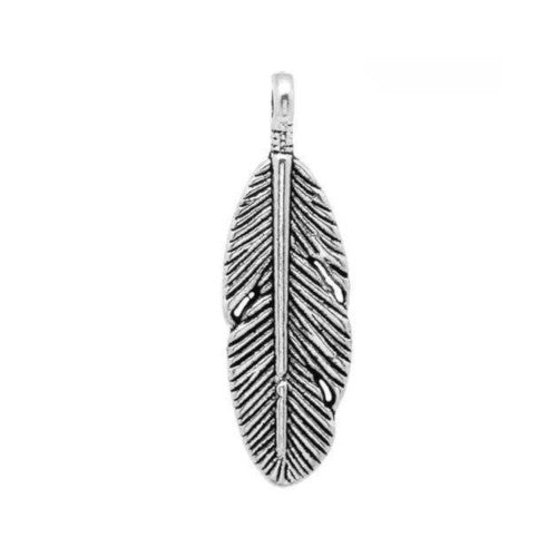 Pendants, Feather, Antique Silver, Alloy, 30mm - BEADED CREATIONS