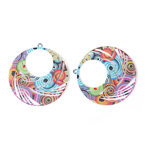 Pendants, Flat, Round, Gypsy Hoops, Laser-Cut, Multicolored, Circles, Enameled, Alloy, Focal, Drops, 43mm - BEADED CREATIONS