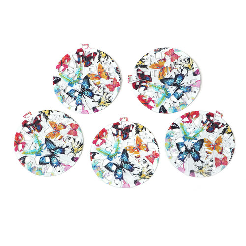 Pendants, Flat, Round, Laser-Cut, Butterflies, Multicolored, Enameled, Alloy, 3.8cm - BEADED CREATIONS