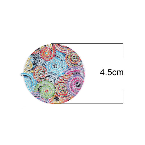 Pendants, Flat, Round, Laser-Cut, Swirls, Multicolored, Enameled, Alloy, 4.5cm - BEADED CREATIONS