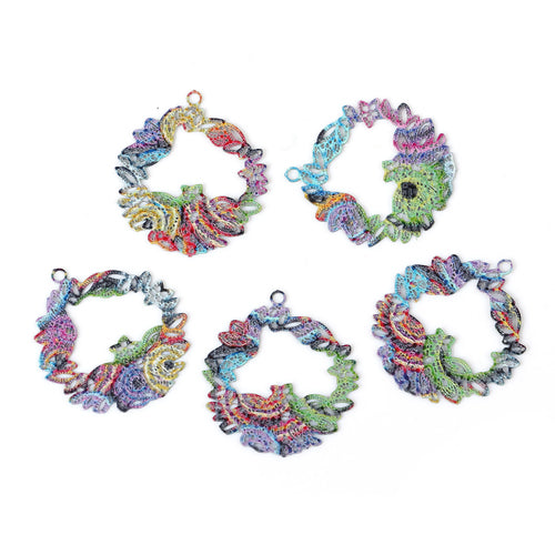 Pendants, Flat, Round, Open Circle, Floral, Laser-Cut, Multicolored, Enameled, Alloy, Focal, Drop, 23mm - BEADED CREATIONS