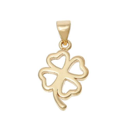 Pendants, Four-Leaf Clover, Cut-Out, 14K Gold Plated, Brass, With Bail, 23mm - BEADED CREATIONS