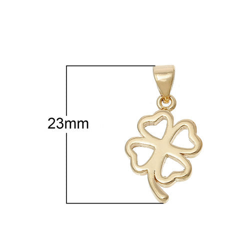 Pendants, Four-Leaf Clover, Cut-Out, 14K Gold Plated, Brass, With Bail, 23mm - BEADED CREATIONS