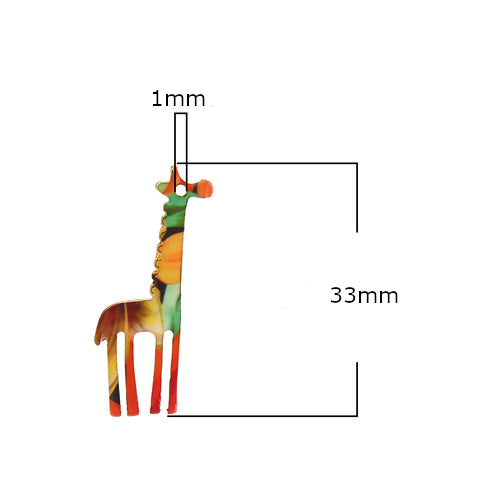 Pendants, Giraffe, Single-Sided, Multicolored, Enameled, Gold Plated, Alloy, Focal, 33mm - BEADED CREATIONS
