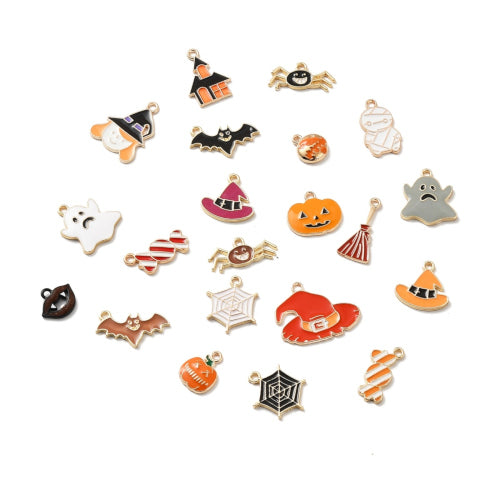 Pendants, Halloween Theme, Assorted, Multicolored, Enamel, Gold Plated, Alloy, 10-26mm - BEADED CREATIONS
