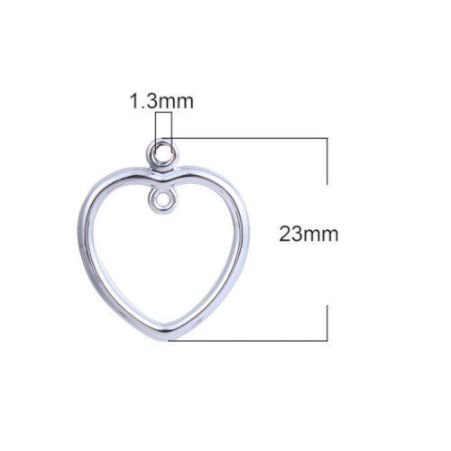 Pendants, Heart, Open, With Double Loop, Silver Tone, Alloy, Focal, Drop, 23mm - BEADED CREATIONS