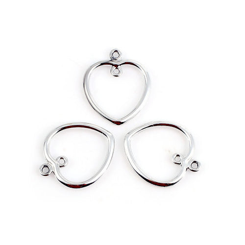 Pendants, Heart, Open, With Double Loop, Silver Tone, Alloy, Focal, Drop, 23mm - BEADED CREATIONS