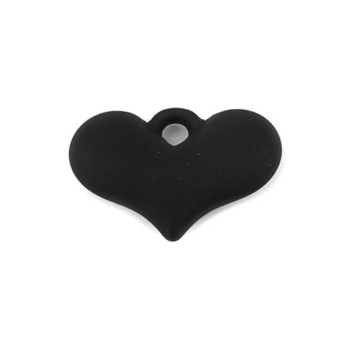 Pendants, Heart, Puffy, Black, Matt, Painted, Resin, 3.7cm - BEADED CREATIONS