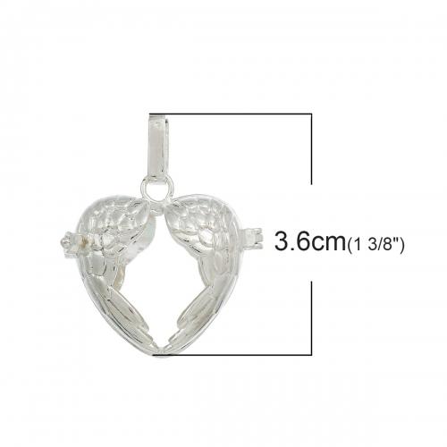 Pendants, Heart, Wings, Wish Box, Mexican, Angel Caller, Harmony Ball, Bola, Silver Plated, 36mm - BEADED CREATIONS