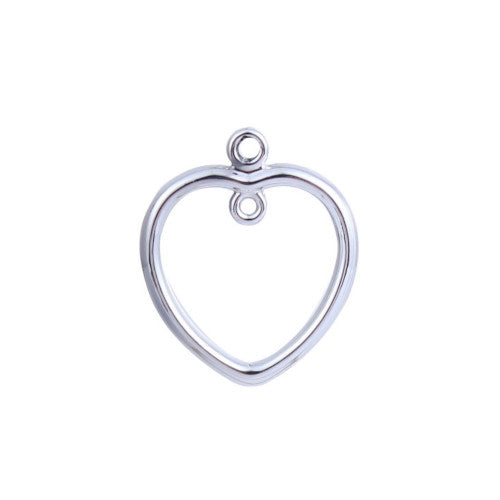 Pendants, Heart, With Double Loop, Silver, Alloy, 23mm - BEADED CREATIONS