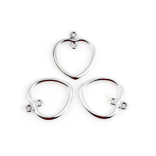 Pendants, Heart, With Double Loop, Silver, Alloy, 23mm - BEADED CREATIONS