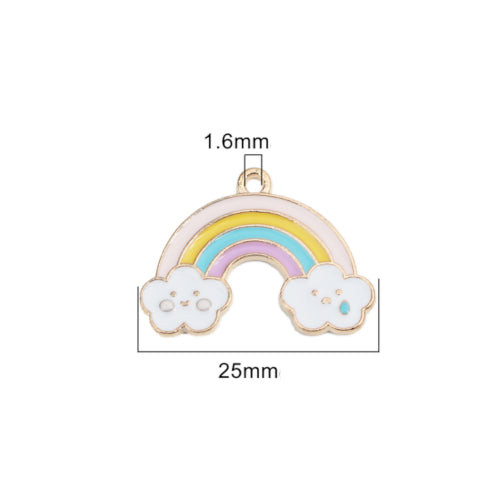 Pendants, Rainbow With Clouds, Single-Sided, Multicolored Enameled, Gold Plated, Alloy, 25mm - BEADED CREATIONS