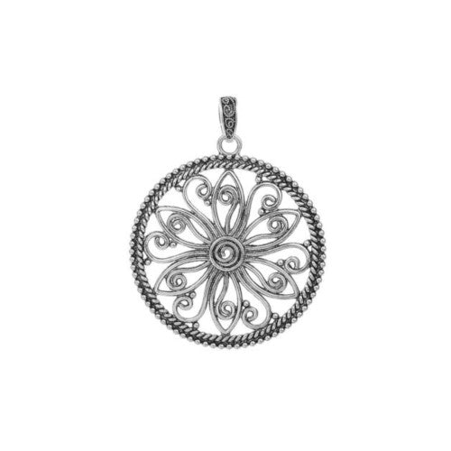 Pendants, Round, Fancy, Ornate, Cut-Out, With Bail, Antique Silver, Alloy, Focal, 7.7cm - BEADED CREATIONS