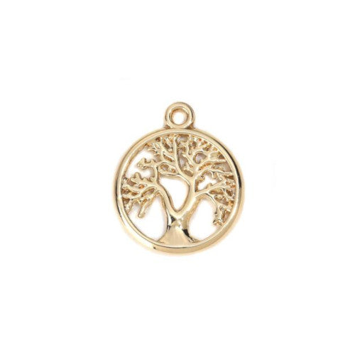 Pendants, Round, Flat, Tree Of Life, Double-Sided, Cut-Out, Gold Plated, Alloy Focal, 19mm - BEADED CREATIONS