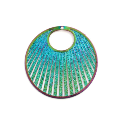 Pendants, Round, Go-Go, Cut-Out, Gypsy Hoop, Rainbow, Electroplated, Alloy, Focal, Drop, 3.1cm - BEADED CREATIONS